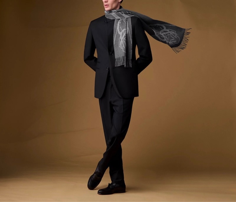 Hermes 男裝 灰色雙面圍巾 scarf-6