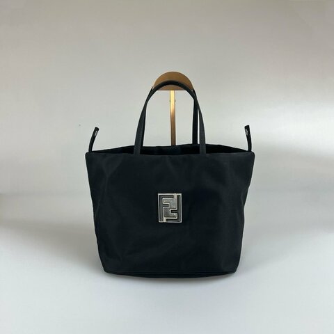 FENDI  VINTAGE黑尼龍手提包