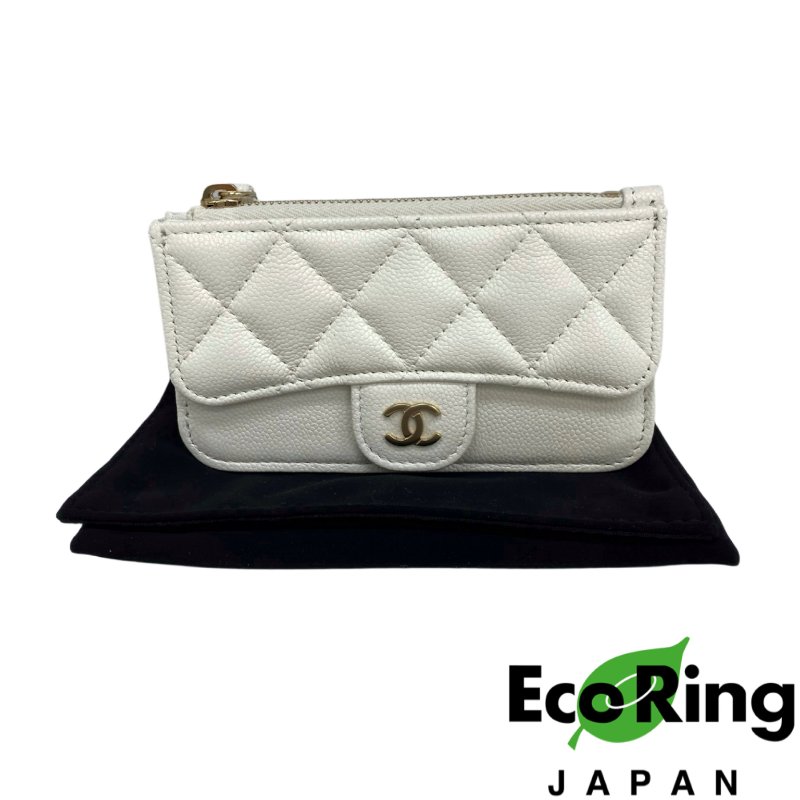 ☆ Chanel 香奈兒 White Caviar Skin Card Holder 白色粒紋小牛皮卡包 - 257026157-0