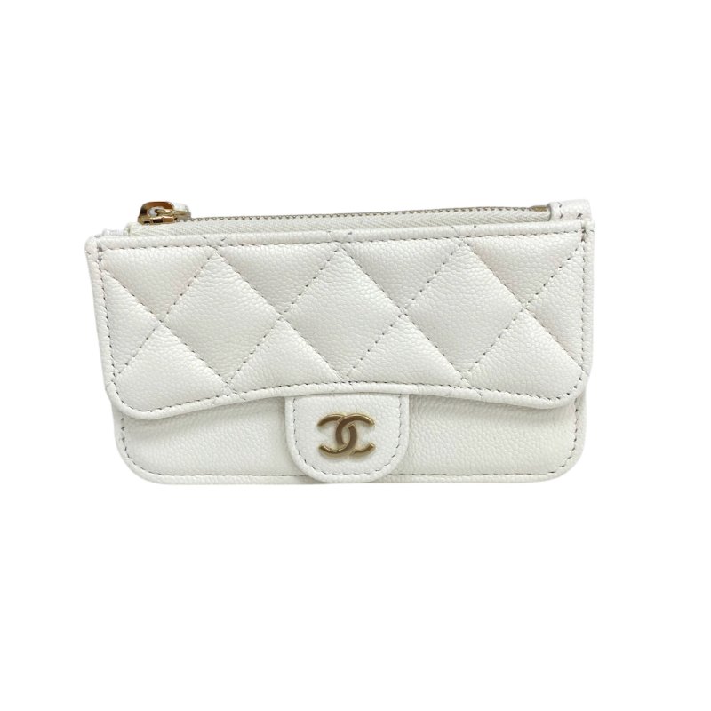 ☆ Chanel 香奈兒 White Caviar Skin Card Holder 白色粒紋小牛皮卡包 - 257026157-1