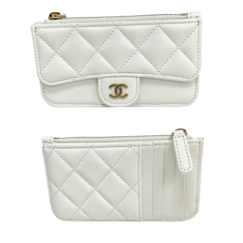 ☆ Chanel 香奈兒 White Caviar Skin Card Holder 白色粒紋小牛皮卡包 - 257026157-7