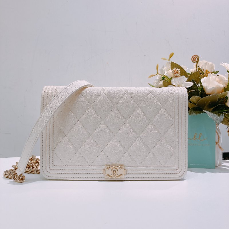 TW4706 Chanel香奈兒 牛皮 鏈條銀包Boy Wallet On Chain Caviar White x GHW-0