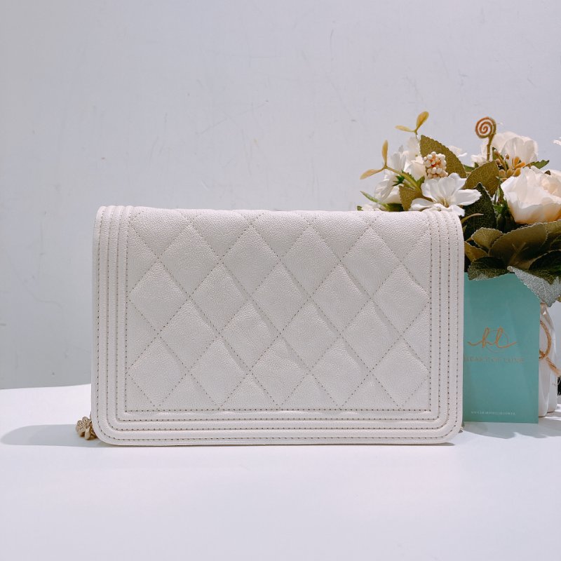TW4706	Chanel香奈兒 牛皮 鏈條銀包Boy Wallet On Chain Caviar White x GHW-1