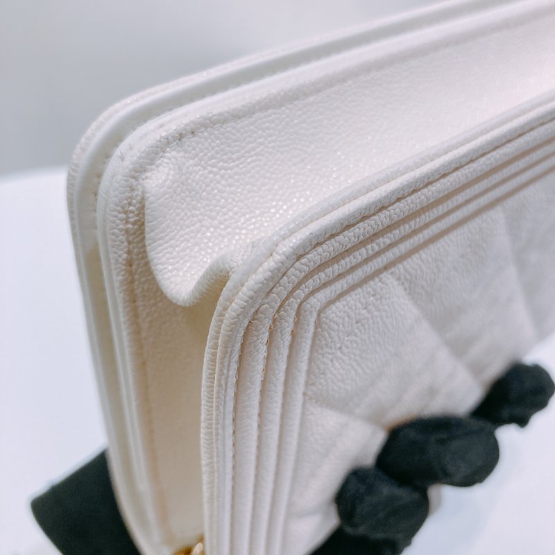 TW4706	Chanel香奈兒 牛皮 鏈條銀包Boy Wallet On Chain Caviar White x GHW-2