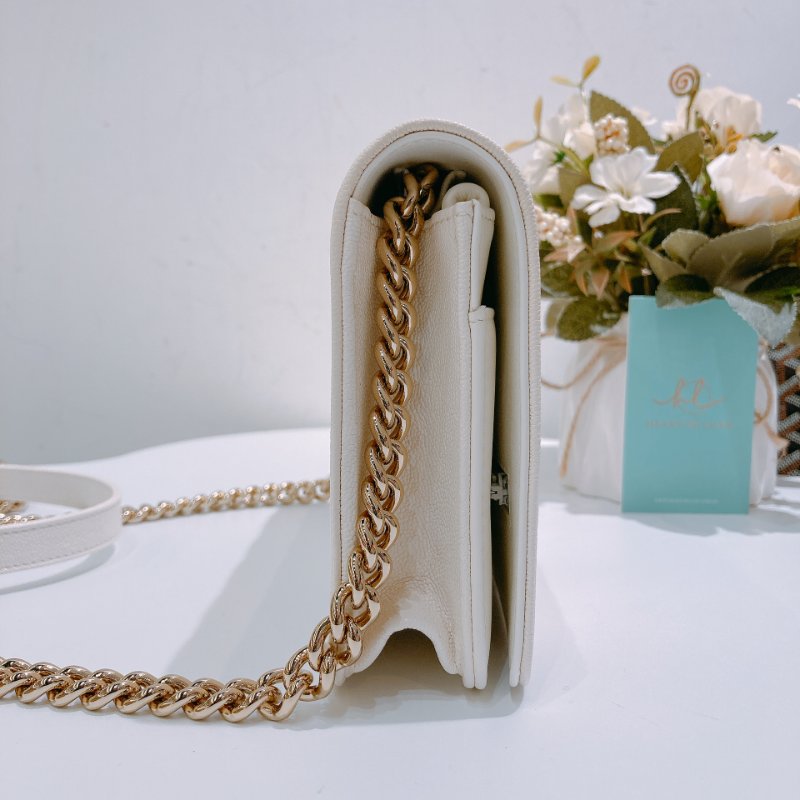 TW4706	Chanel香奈兒 牛皮 鏈條銀包Boy Wallet On Chain Caviar White x GHW-6