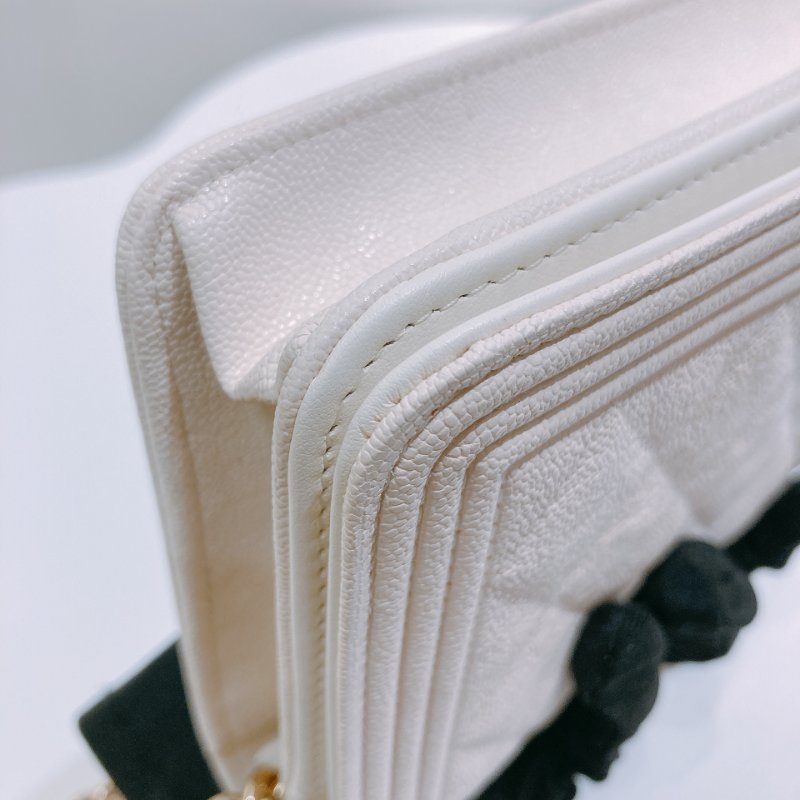 TW4706	Chanel香奈兒 牛皮 鏈條銀包Boy Wallet On Chain Caviar White x GHW-7