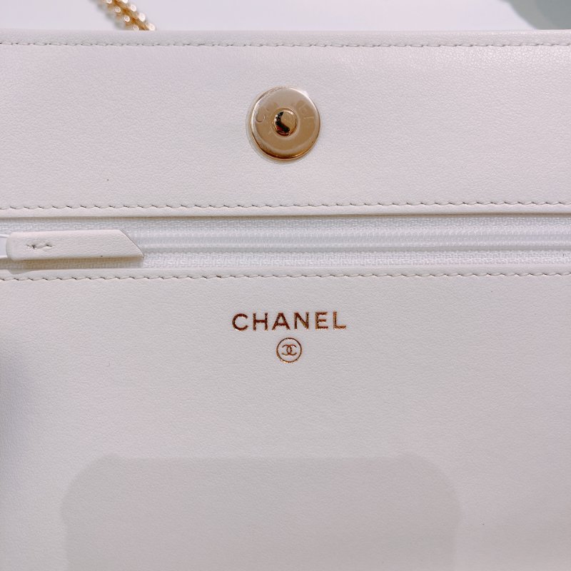 TW4706	Chanel香奈兒 牛皮 鏈條銀包Boy Wallet On Chain Caviar White x GHW-10