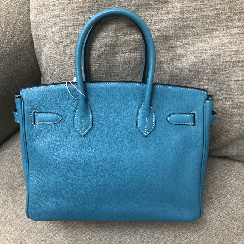 98新Hermes愛馬仕Birkin30牛仔藍Togo銀扣I刻-1