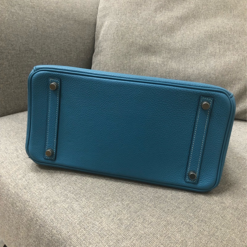 98新Hermes愛馬仕Birkin30牛仔藍Togo銀扣I刻-2