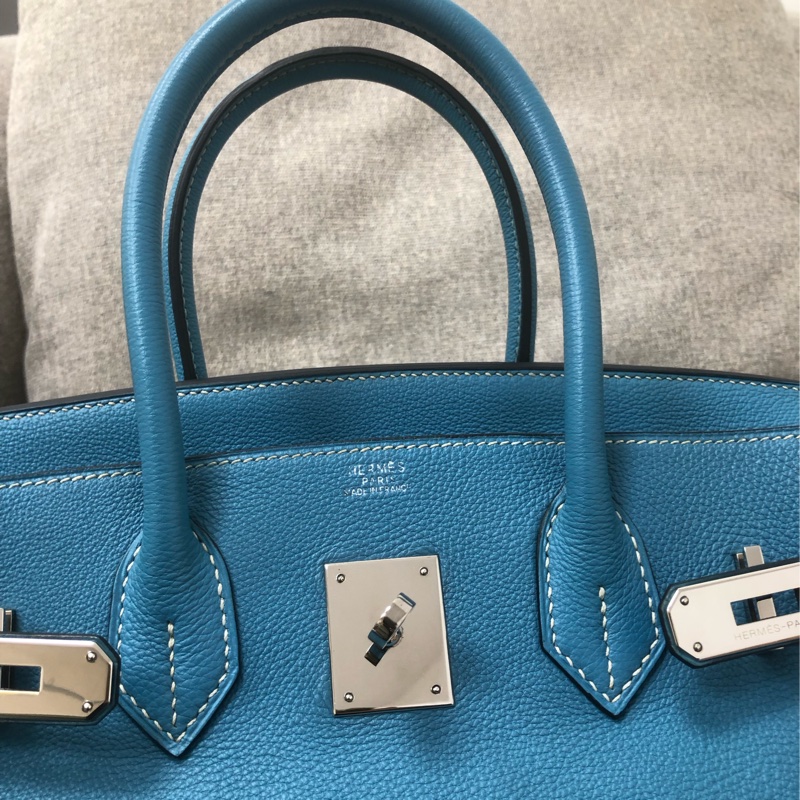 98新Hermes愛馬仕Birkin30牛仔藍Togo銀扣I刻-3
