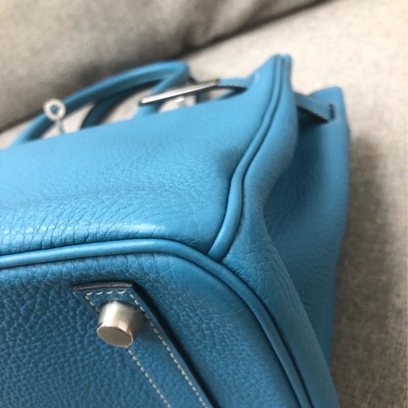 98新Hermes愛馬仕Birkin30牛仔藍Togo銀扣I刻-5