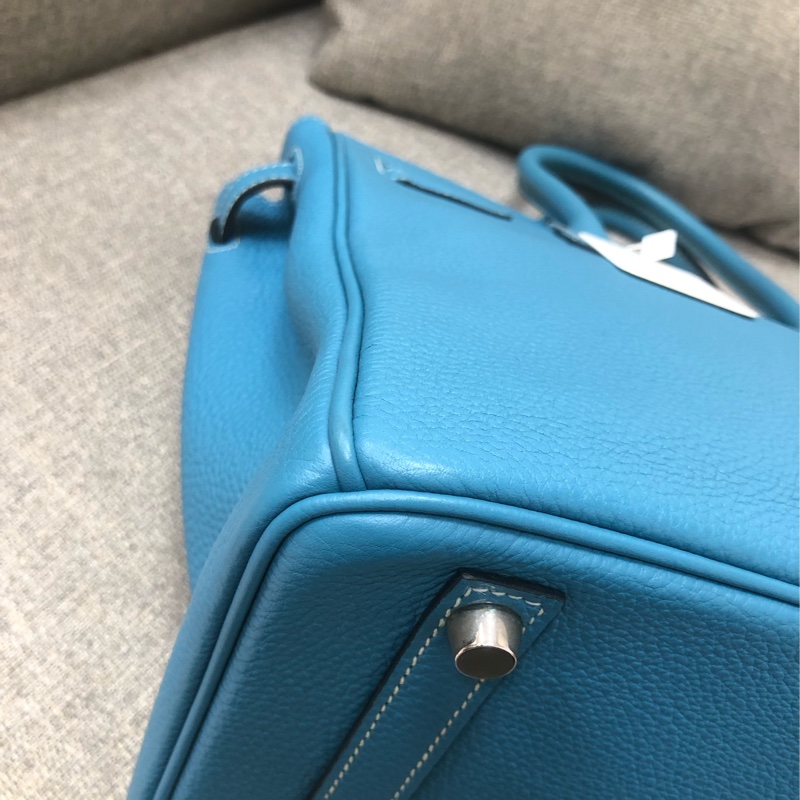 98新Hermes愛馬仕Birkin30牛仔藍Togo銀扣I刻-7