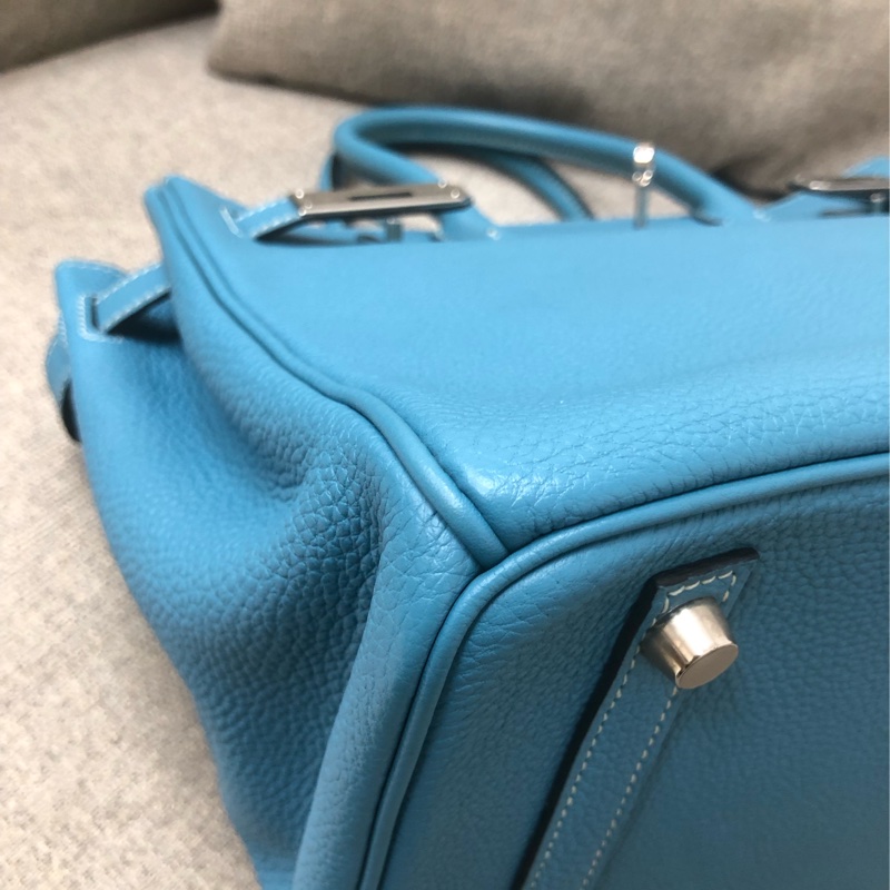98新Hermes愛馬仕Birkin30牛仔藍Togo銀扣I刻-8
