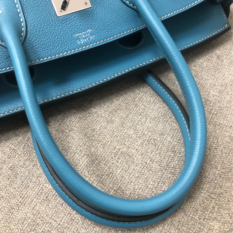 98新Hermes愛馬仕Birkin30牛仔藍Togo銀扣I刻-9