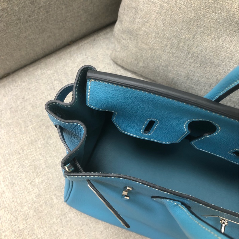 98新Hermes愛馬仕Birkin30牛仔藍Togo銀扣I刻-11