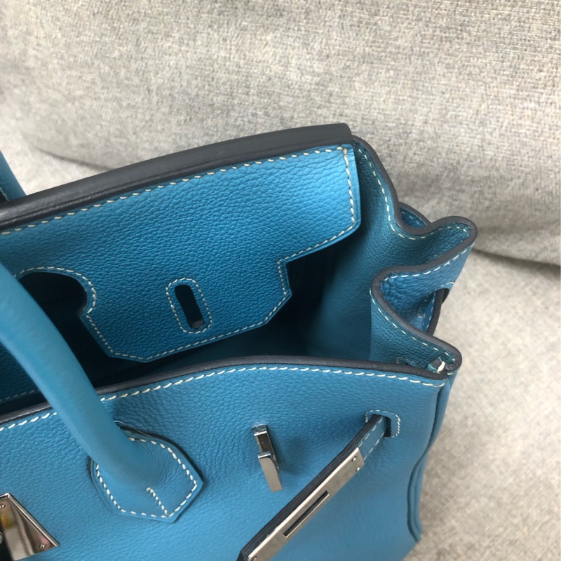 98新Hermes愛馬仕Birkin30牛仔藍Togo銀扣I刻-12