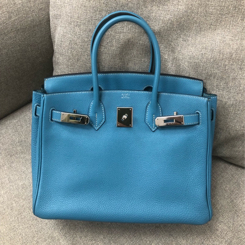 98新Hermes愛馬仕Birkin30牛仔藍Togo銀扣I刻-14