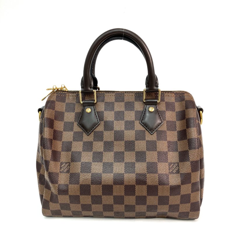 △ Louis Vuitton 路易威登 Brown Coated Canvas Damier Speedy Bandouliere 25 2 Way Bag N41368 啡色塗層帆布經典格紋兩用袋 - 257026255-0