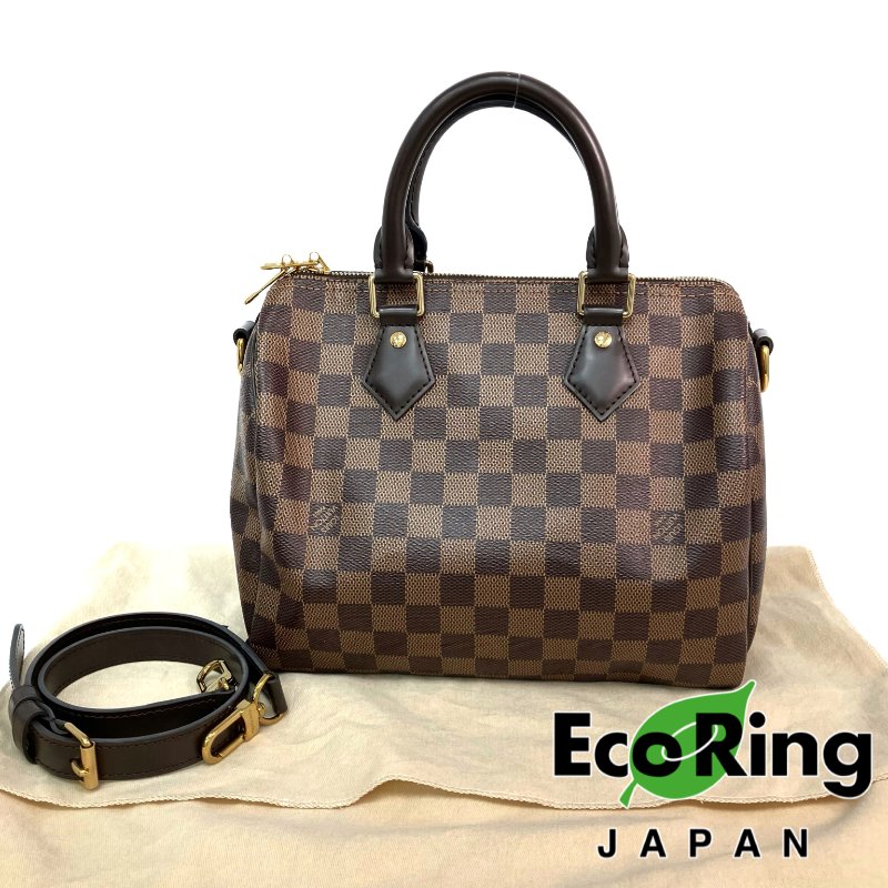 △ Louis Vuitton 路易威登 Brown Coated Canvas Damier Speedy Bandouliere 25 2 Way Bag N41368 啡色塗層帆布經典格紋兩用袋 - 257026255-2
