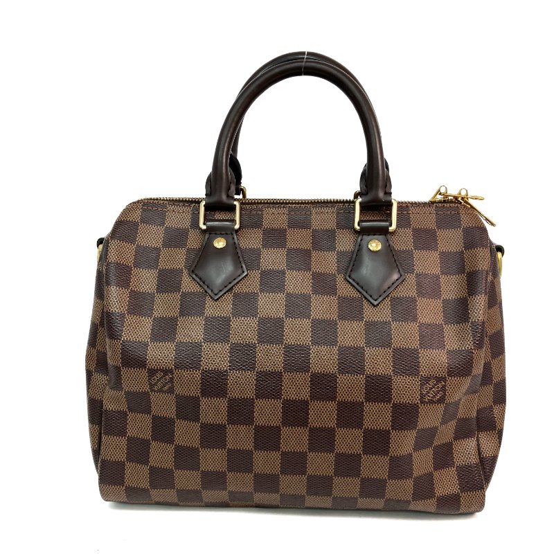 △ Louis Vuitton 路易威登 Brown Coated Canvas Damier Speedy Bandouliere 25 2 Way Bag N41368 啡色塗層帆布經典格紋兩用袋 - 257026255-10