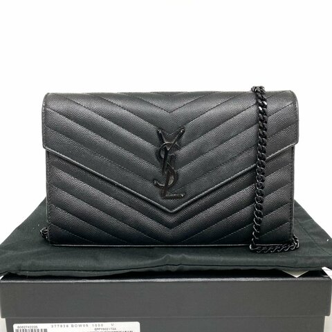 △ Saint Laurent 聖羅蘭 So Black Caviar Skin Loulou Chain Wallet On Chain 黑色粒紋小牛皮鎖鏈銀包 - 257027375