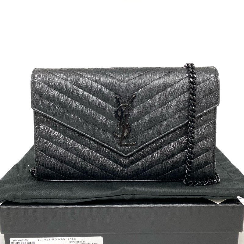 △ Saint Laurent 聖羅蘭 So Black Caviar Skin Loulou Chain Wallet On Chain 黑色粒紋小牛皮鎖鏈銀包 - 257027375-0