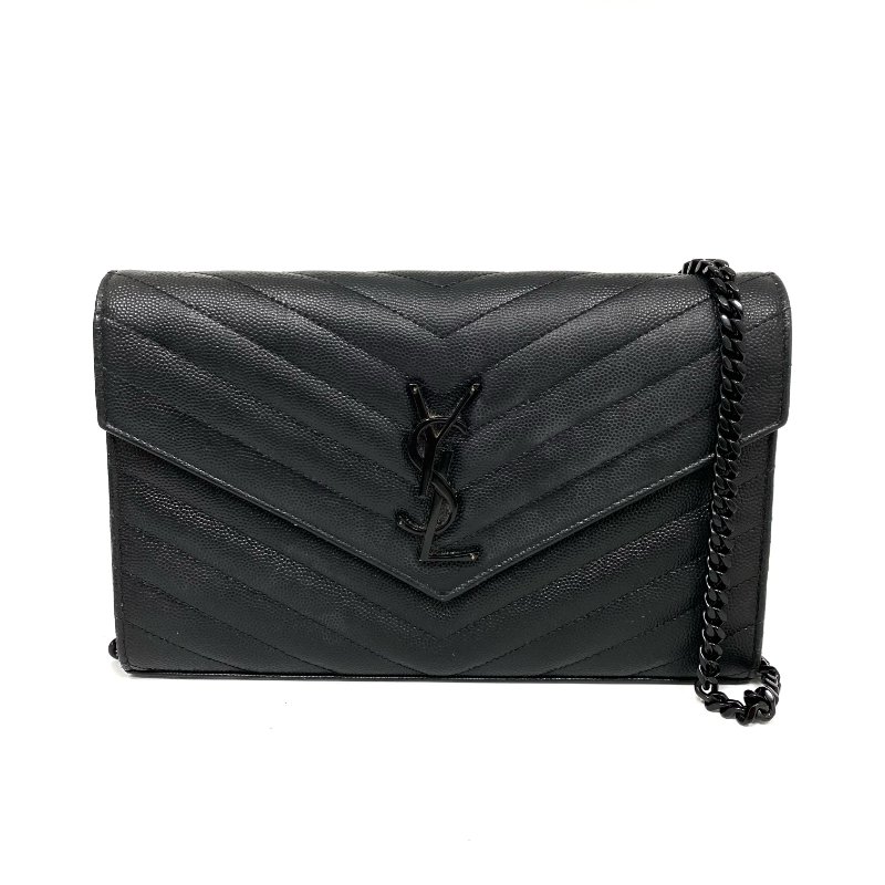 △ Saint Laurent 聖羅蘭 So Black Caviar Skin Loulou Chain Wallet On Chain 黑色粒紋小牛皮鎖鏈銀包 - 257027375-1