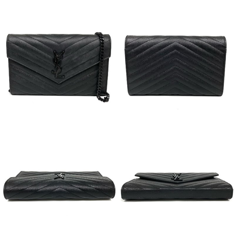 △ Saint Laurent 聖羅蘭 So Black Caviar Skin Loulou Chain Wallet On Chain 黑色粒紋小牛皮鎖鏈銀包 - 257027375-2