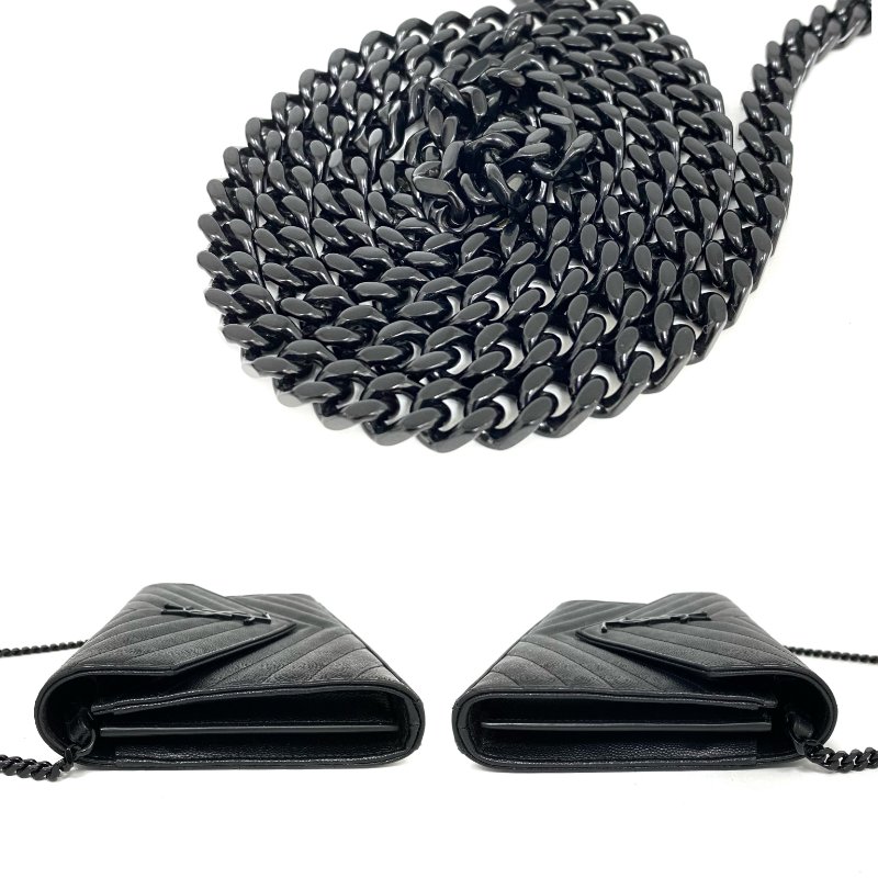 △ Saint Laurent 聖羅蘭 So Black Caviar Skin Loulou Chain Wallet On Chain 黑色粒紋小牛皮鎖鏈銀包 - 257027375-3