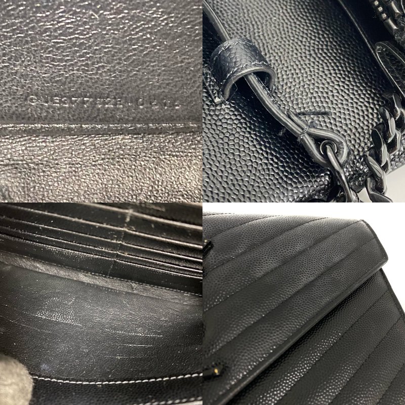 △ Saint Laurent 聖羅蘭 So Black Caviar Skin Loulou Chain Wallet On Chain 黑色粒紋小牛皮鎖鏈銀包 - 257027375-8