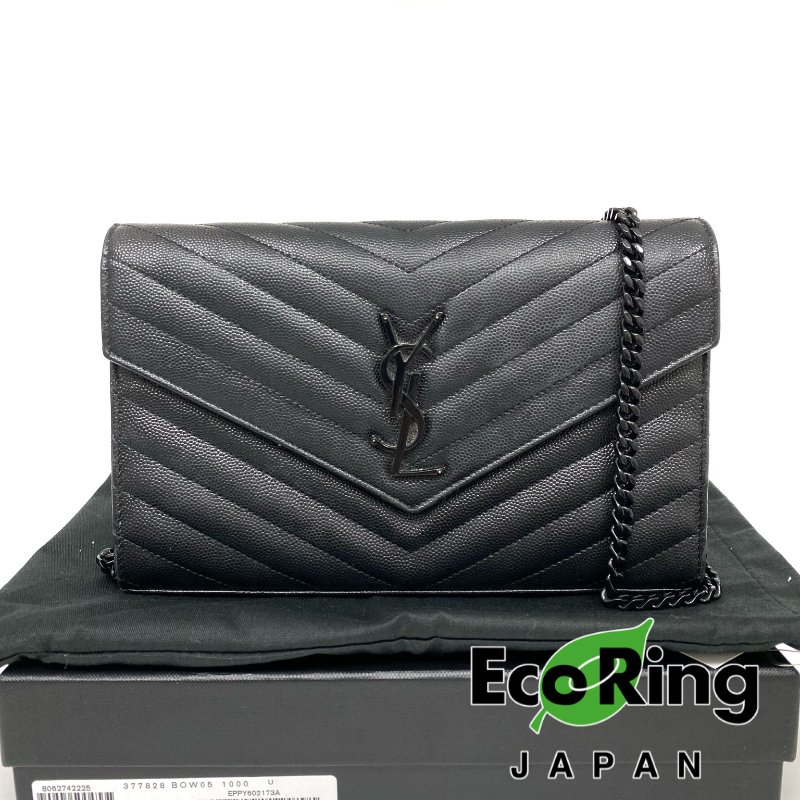 △ Saint Laurent 聖羅蘭 So Black Caviar Skin Loulou Chain Wallet On Chain 黑色粒紋小牛皮鎖鏈銀包 - 257027375-9