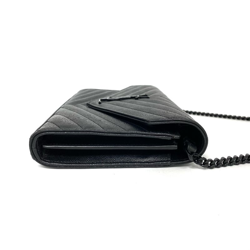 △ Saint Laurent 聖羅蘭 So Black Caviar Skin Loulou Chain Wallet On Chain 黑色粒紋小牛皮鎖鏈銀包 - 257027375-11
