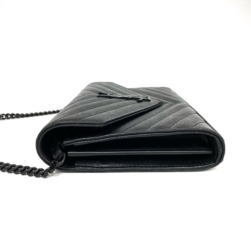 △ Saint Laurent 聖羅蘭 So Black Caviar Skin Loulou Chain Wallet On Chain 黑色粒紋小牛皮鎖鏈銀包 - 257027375-12
