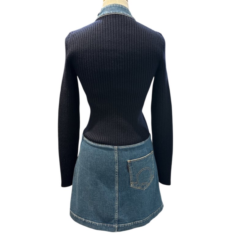 OUIS VUITTON LV 針織拼接丹寧連身裙 38號 全新未穿 修身顯瘦款-2