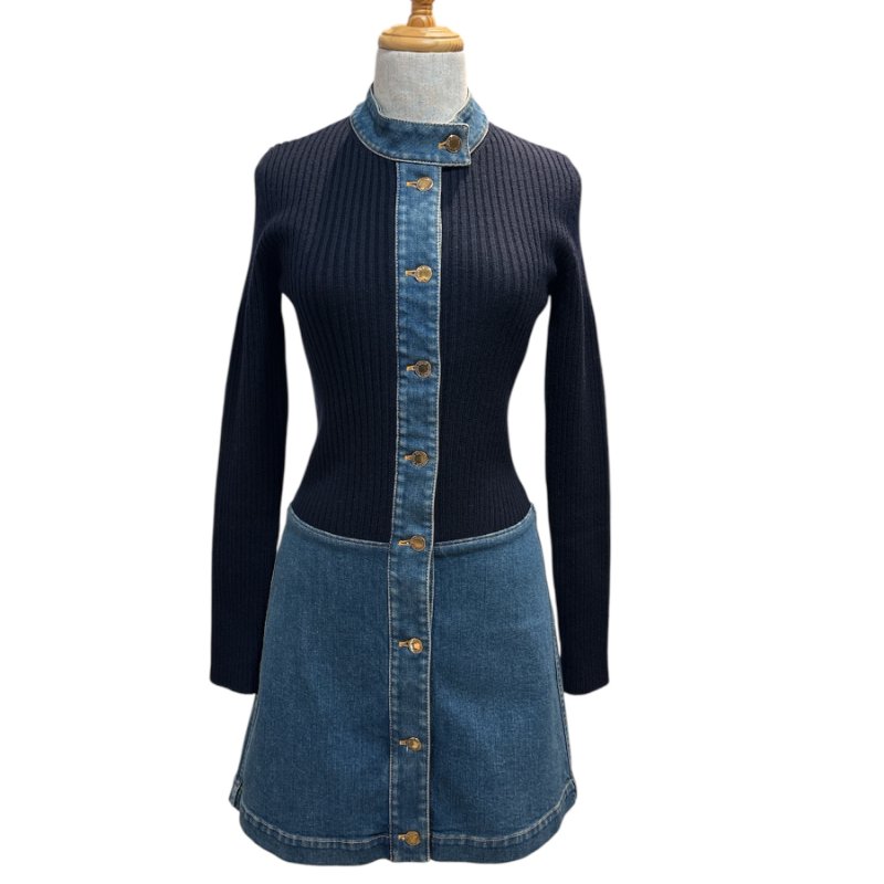 OUIS VUITTON LV 針織拼接丹寧連身裙 38號 全新未穿 修身顯瘦款-7