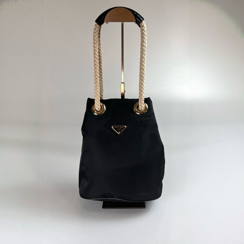 PRADA 1BE082 黑尼龍麻繩水桶包-0
