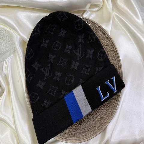 Louis Vuitton 22年M77954學院風針織帽條紋羊毛 Noir 款