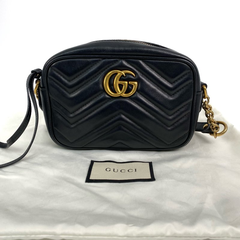 ☆ Gucci 古馳 Black Calfskin GG Marmont Chain Shoulder Bag 448065 黑色小牛皮GG鏈條肩背袋 - 257027785-0