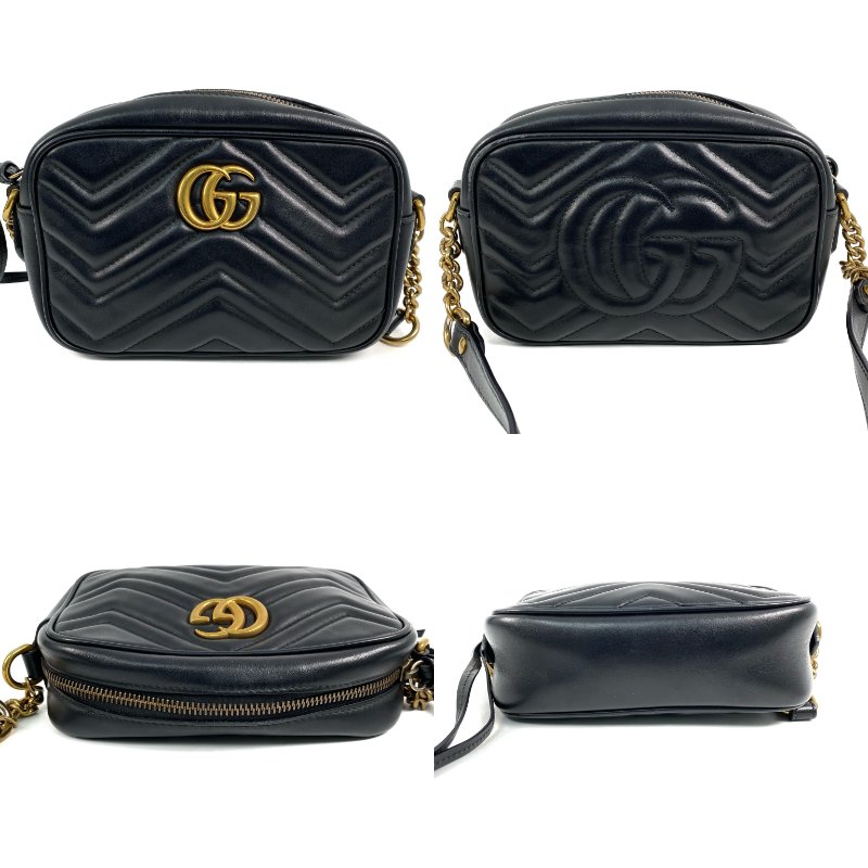 ☆ Gucci 古馳 Black Calfskin GG Marmont Chain Shoulder Bag 448065 黑色小牛皮GG鏈條肩背袋 - 257027785-1