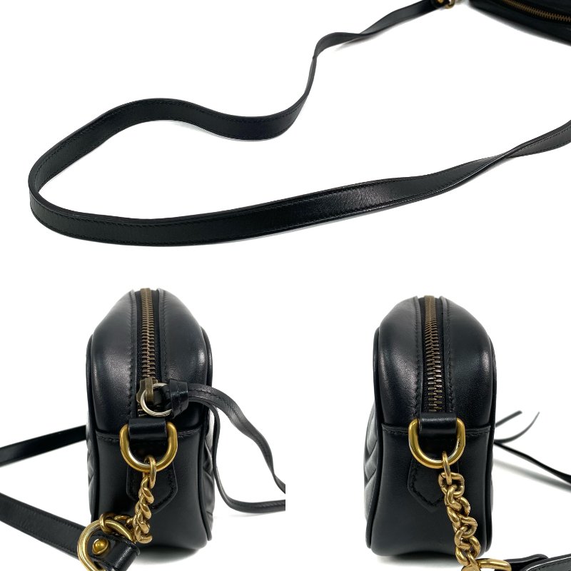 ☆ Gucci 古馳 Black Calfskin GG Marmont Chain Shoulder Bag 448065 黑色小牛皮GG鏈條肩背袋 - 257027785-2