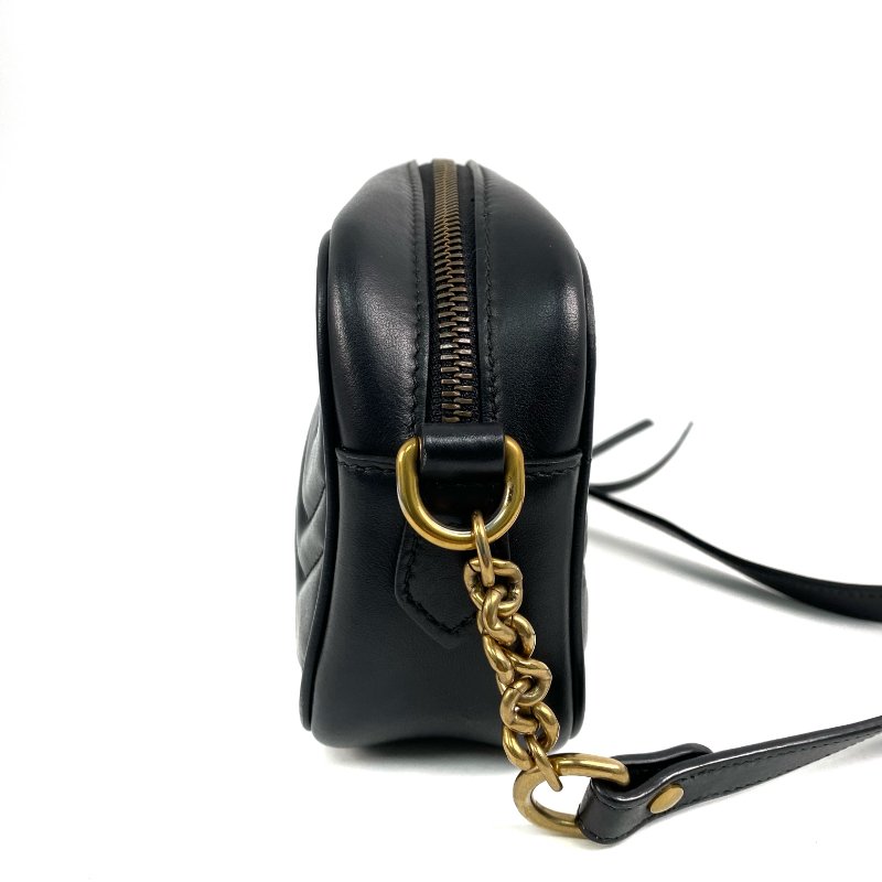 ☆ Gucci 古馳 Black Calfskin GG Marmont Chain Shoulder Bag 448065 黑色小牛皮GG鏈條肩背袋 - 257027785-9