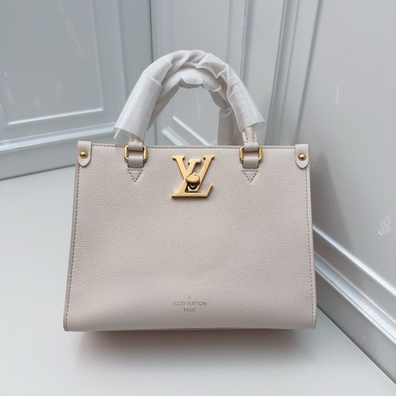 芯片款 路易威登/Louis Vuitton Lock Go顆粒牛皮 粉色叢林包手提托特包-6