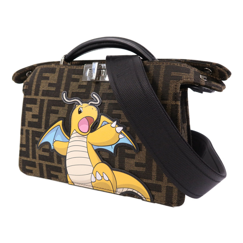 FENDI Jacquard/帆布Peekaboo I See UX-Cross銀扣手挽肩背兩用袋-2