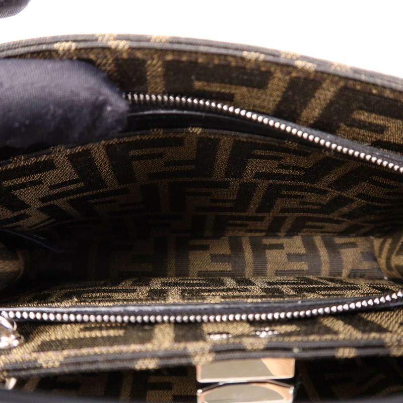 FENDI Jacquard/帆布Peekaboo I See UX-Cross銀扣手挽肩背兩用袋-5