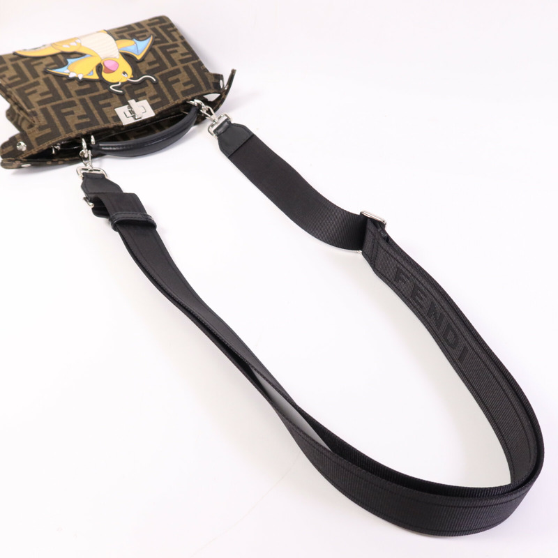 FENDI Jacquard/帆布Peekaboo I See UX-Cross銀扣手挽肩背兩用袋-9