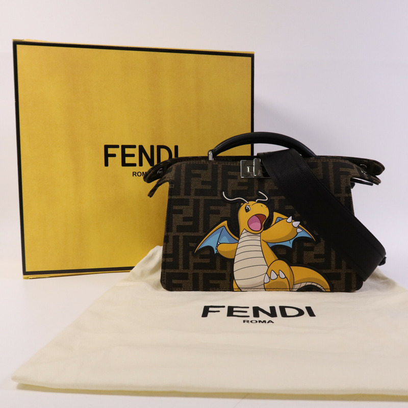 FENDI Jacquard/帆布Peekaboo I See UX-Cross銀扣手挽肩背兩用袋-10
