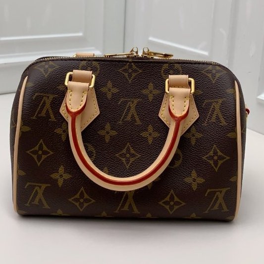 全新品 路易威登/Louis Vuitton 老花speedy20 米色肩帶芯片款-1