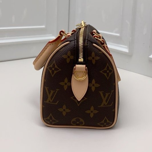 全新品 路易威登/Louis Vuitton 老花speedy20 米色肩帶芯片款-2