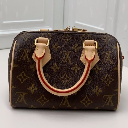 全新品 路易威登/Louis Vuitton 老花speedy20 米色肩帶芯片款-6