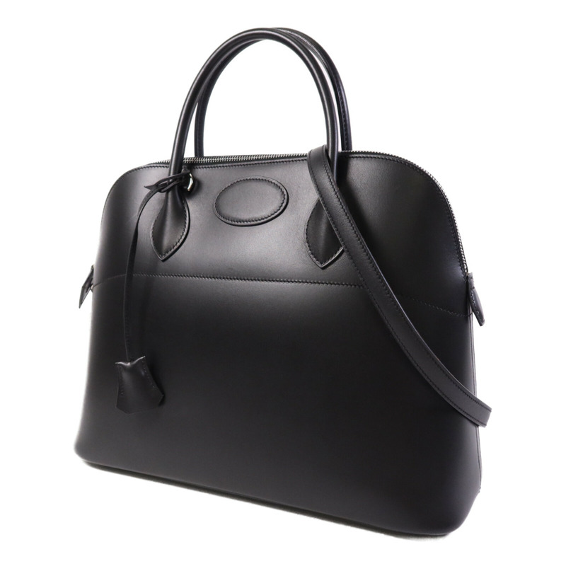 HERMES Box Calf皮革Bolide 37銀扣手挽肩背兩用袋Noir-2